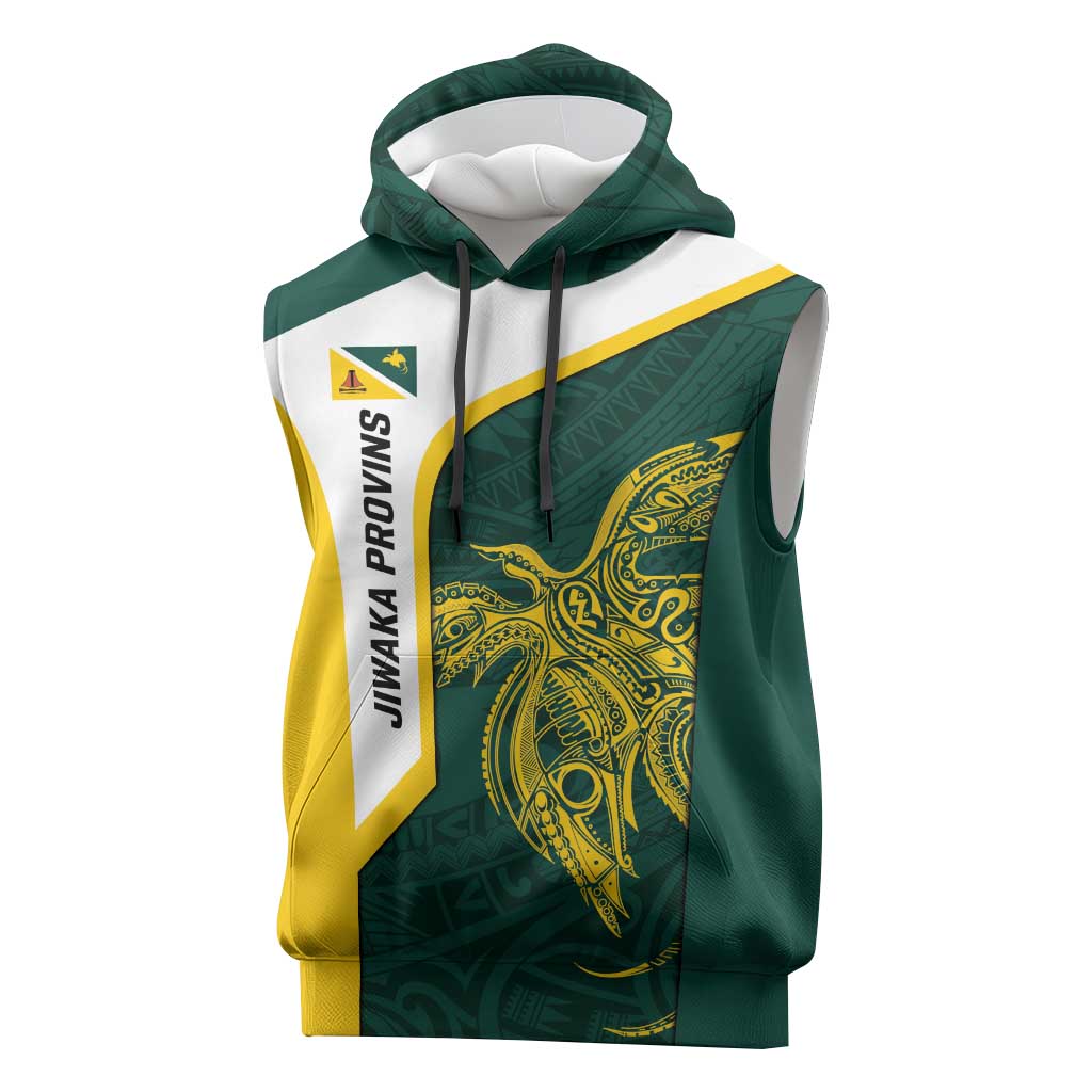 Personalised PNG Jiwaka Province Sleeveless Hoodie Bird of Paradise Tattoo Flag Motif - Polynesian Pride
