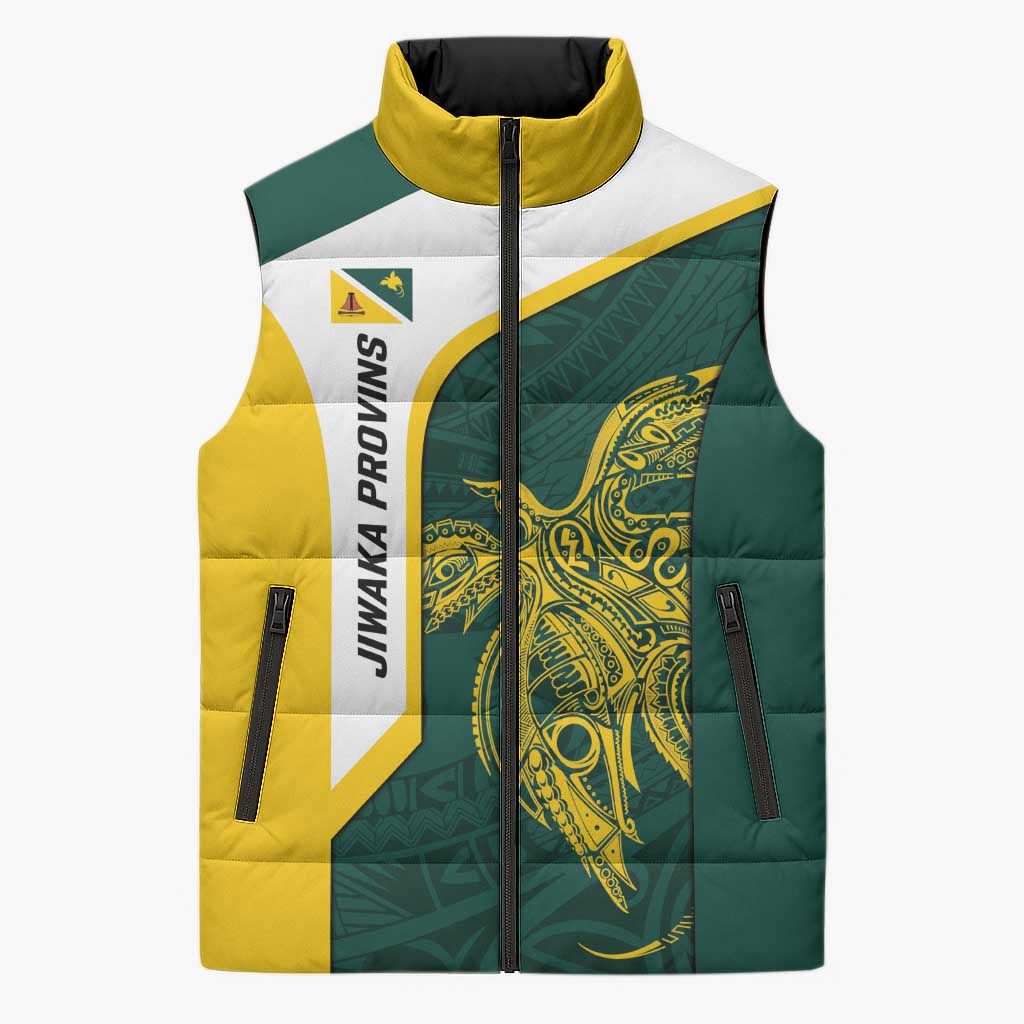Personalised PNG Jiwaka Province Sleeveless Puffer Jacket Bird of Paradise Tattoo Flag Motif - Polynesian Pride
