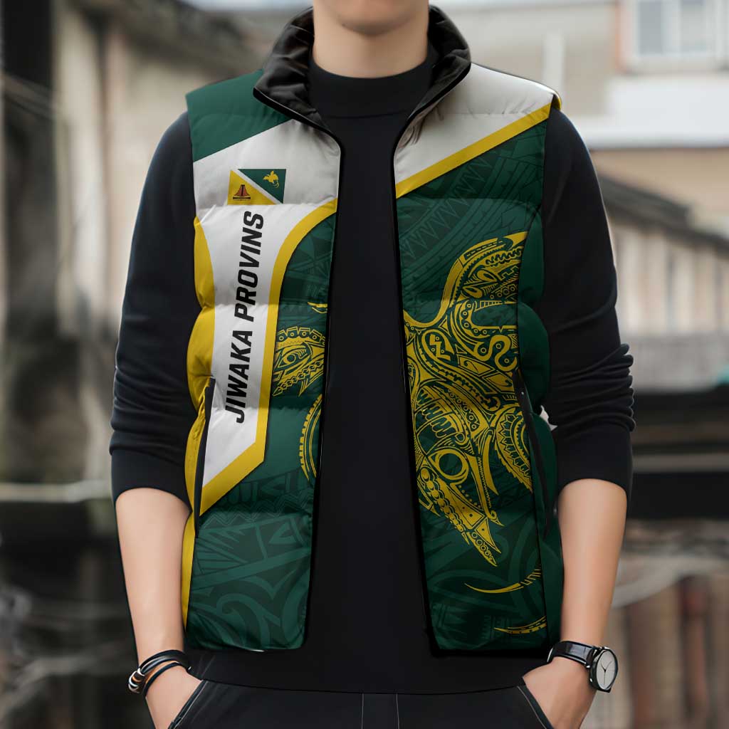 Personalised PNG Jiwaka Province Sleeveless Puffer Jacket Bird of Paradise Tattoo Flag Motif - Polynesian Pride