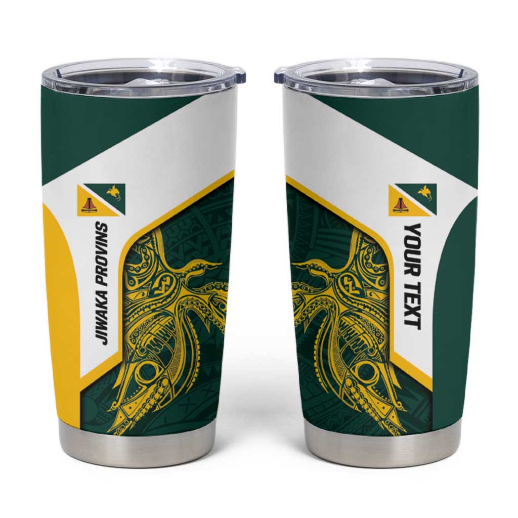 Personalised PNG Jiwaka Province Tumbler Cup Bird of Paradise Tattoo Flag Motif - Polynesian Pride