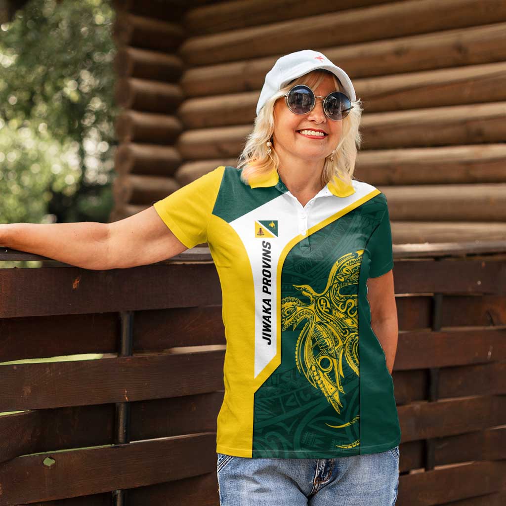 Personalised PNG Jiwaka Province Women Polo Shirt Bird of Paradise Tattoo Flag Motif - Polynesian Pride