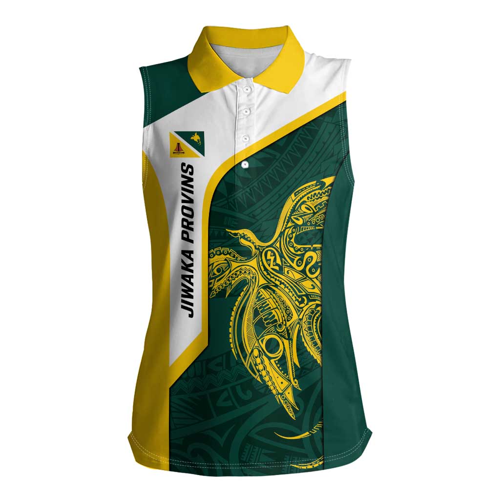 Personalised PNG Jiwaka Province Women Sleeveless Polo Shirt Bird of Paradise Tattoo Flag Motif - Polynesian Pride