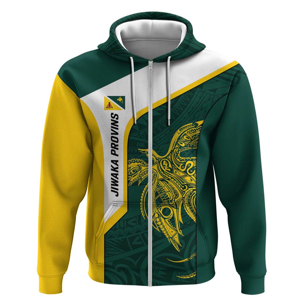 Personalised PNG Jiwaka Province Zip Hoodie Bird of Paradise Tattoo Flag Motif - Polynesian Pride
