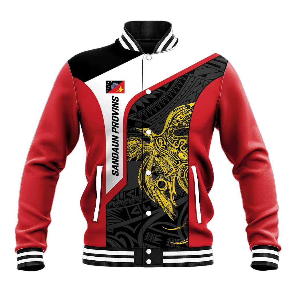 Personalised PNG Sandaun Province Baseball Jacket Bird of Paradise Tattoo Flag Motif LT9 Unisex Red - Polynesian Pride
