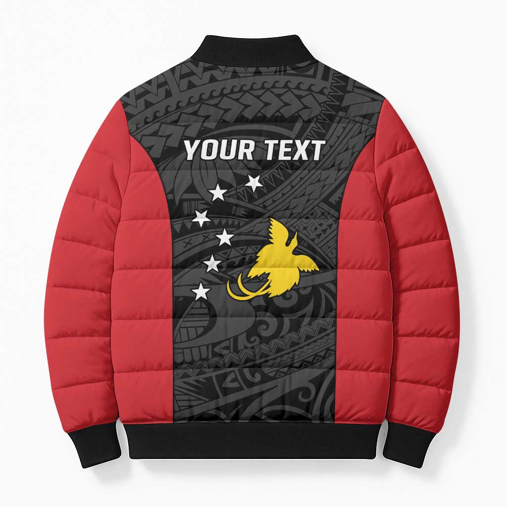 Personalised PNG Sandaun Province Bomber Puffer Jacket Bird of Paradise Tattoo Flag Motif - Polynesian Pride