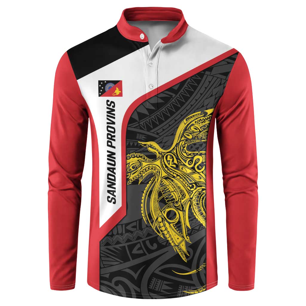 Personalised PNG Sandaun Province Button Sweatshirt Bird of Paradise Tattoo Flag Motif LT9 Red - Polynesian Pride