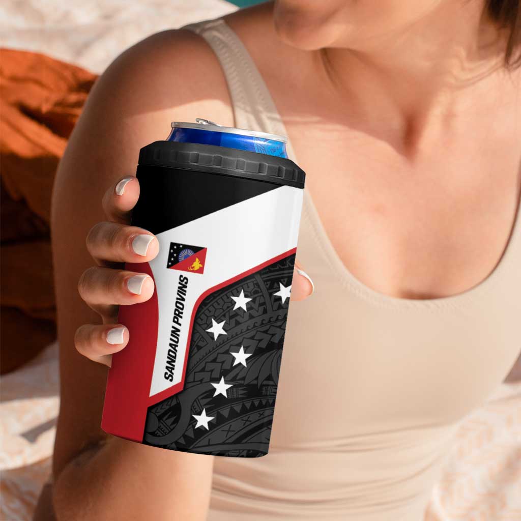 Personalised PNG Sandaun Province 4 in 1 Can Cooler Tumbler Bird of Paradise Tattoo Flag Motif LT9 - Polynesian Pride