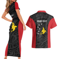 Personalised PNG Sandaun Province Couples Matching Short Sleeve Bodycon Dress and Hawaiian Shirt Bird of Paradise Tattoo Flag Motif LT9 - Polynesian Pride