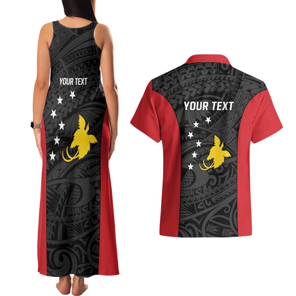 Personalised PNG Sandaun Province Couples Matching Tank Maxi Dress and Hawaiian Shirt Bird of Paradise Tattoo Flag Motif LT9 - Polynesian Pride