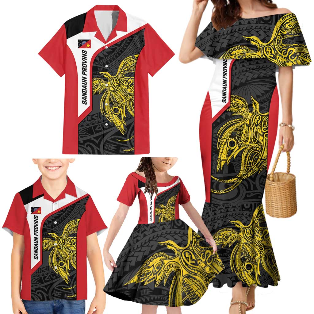 Personalised PNG Sandaun Province Family Matching Mermaid Dress and Hawaiian Shirt Bird of Paradise Tattoo Flag Motif LT9 - Polynesian Pride