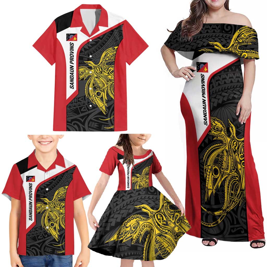 Personalised PNG Sandaun Province Family Matching Off Shoulder Maxi Dress and Hawaiian Shirt Bird of Paradise Tattoo Flag Motif LT9 - Polynesian Pride