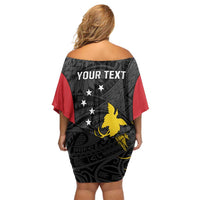 Personalised PNG Sandaun Province Family Matching Off Shoulder Short Dress and Hawaiian Shirt Bird of Paradise Tattoo Flag Motif - Polynesian Pride