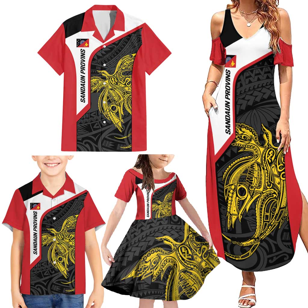 Personalised PNG Sandaun Province Family Matching Summer Maxi Dress and Hawaiian Shirt Bird of Paradise Tattoo Flag Motif LT9 - Polynesian Pride