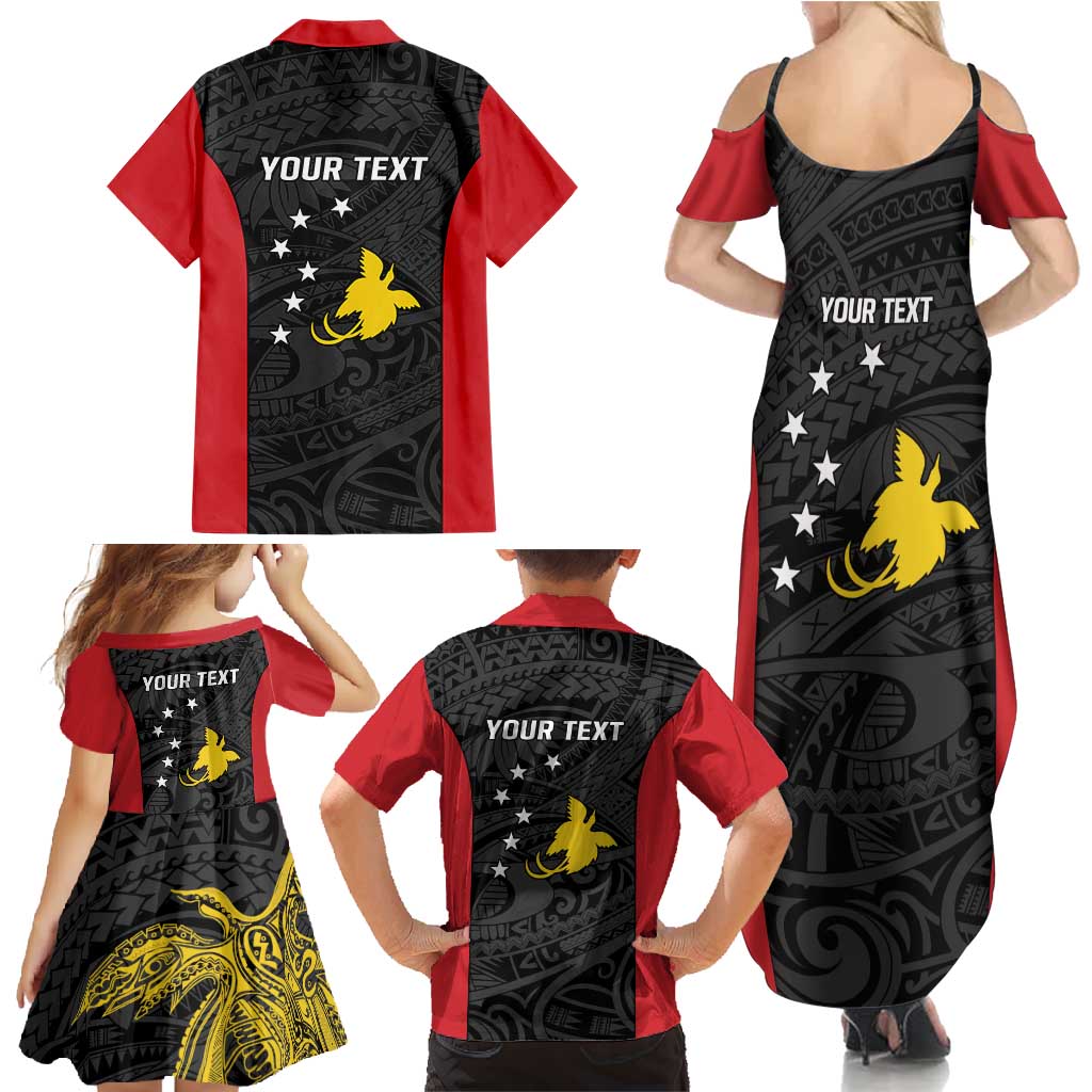 Personalised PNG Sandaun Province Family Matching Summer Maxi Dress and Hawaiian Shirt Bird of Paradise Tattoo Flag Motif - Polynesian Pride