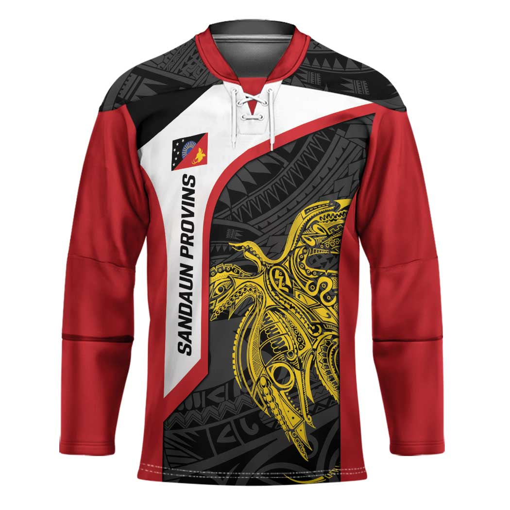 Personalised PNG Sandaun Province Hockey Jersey Bird of Paradise Tattoo Flag Motif - Polynesian Pride