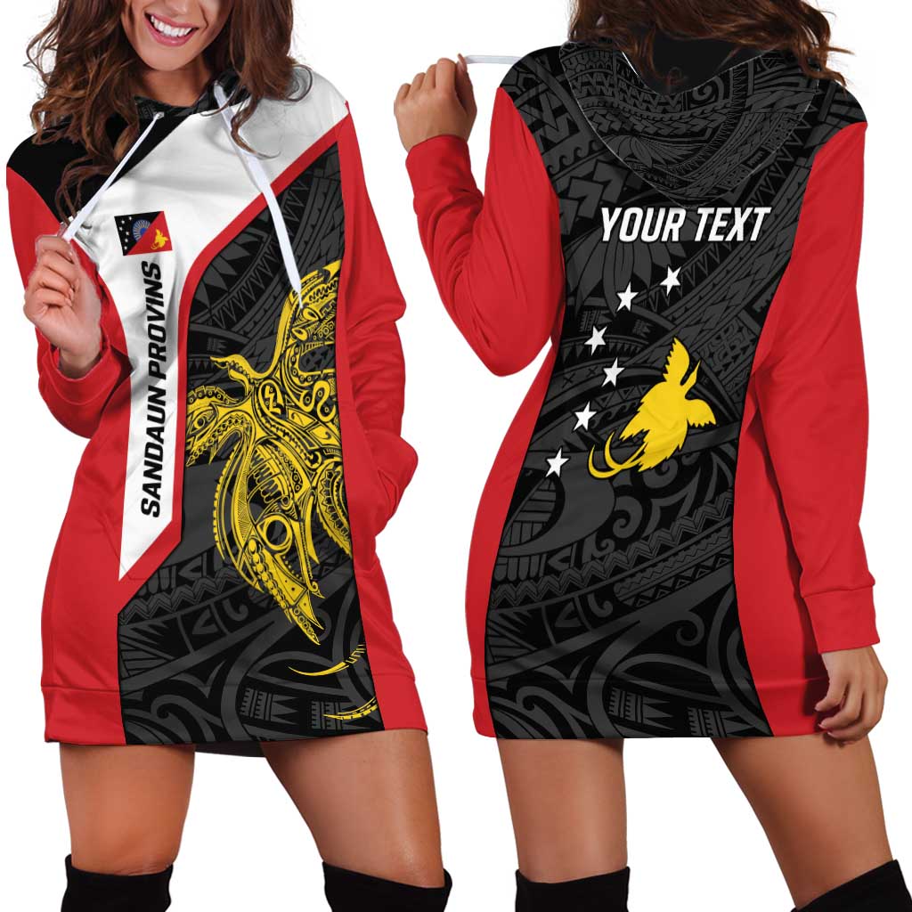 Personalised PNG Sandaun Province Hoodie Dress Bird of Paradise Tattoo Flag Motif - Polynesian Pride