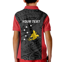 Personalised PNG Sandaun Province Kid Polo Shirt Bird of Paradise Tattoo Flag Motif - Polynesian Pride
