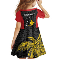 Personalised PNG Sandaun Province Kid Short Sleeve Dress Bird of Paradise Tattoo Flag Motif - Polynesian Pride