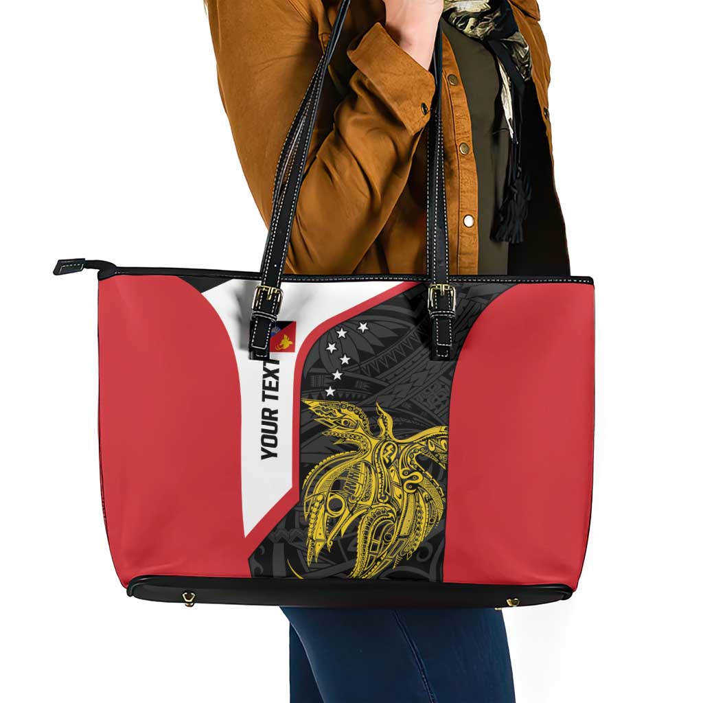 Personalised PNG Sandaun Province Leather Tote Bag Bird of Paradise Tattoo Flag Motif - Polynesian Pride