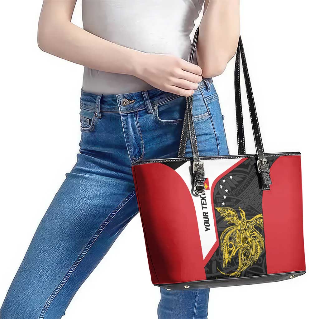 Personalised PNG Sandaun Province Leather Tote Bag Bird of Paradise Tattoo Flag Motif - Polynesian Pride