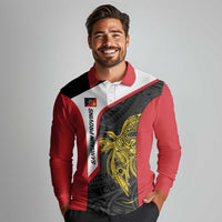 Personalised PNG Sandaun Province Long Sleeve Polo Shirt Bird of Paradise Tattoo Flag Motif - Polynesian Pride
