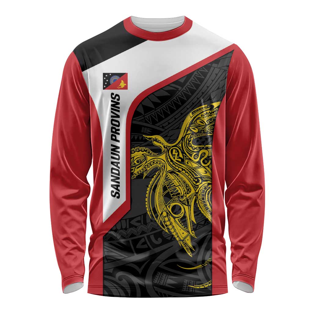 Personalised PNG Sandaun Province Long Sleeve Shirt Bird of Paradise Tattoo Flag Motif LT9 Unisex Red - Polynesian Pride