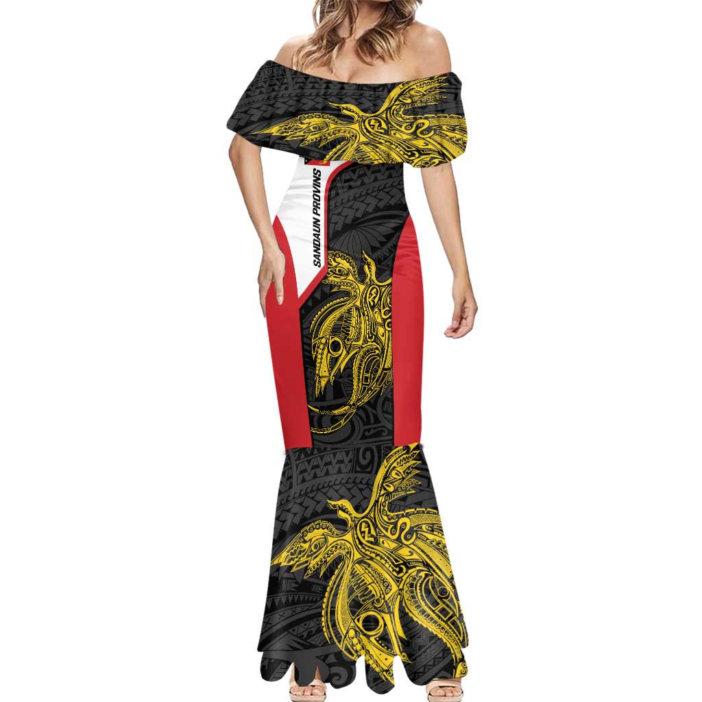 Personalised PNG Sandaun Province Mermaid Dress Bird of Paradise Tattoo Flag Motif - Polynesian Pride