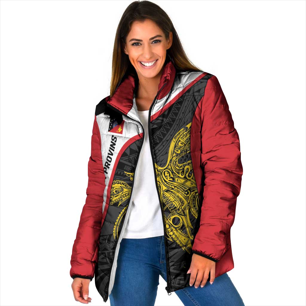 Personalised PNG Sandaun Province Padded Jacket Bird of Paradise Tattoo Flag Motif - Polynesian Pride