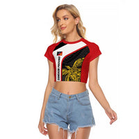 Personalised PNG Sandaun Province Raglan Cropped T Shirt Bird of Paradise Tattoo Flag Motif - Polynesian Pride