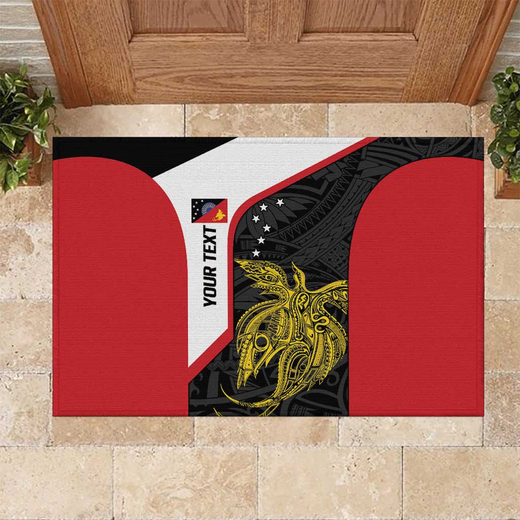 Personalised PNG Sandaun Province Rubber Doormat Bird of Paradise Tattoo Flag Motif LT9 Red - Polynesian Pride