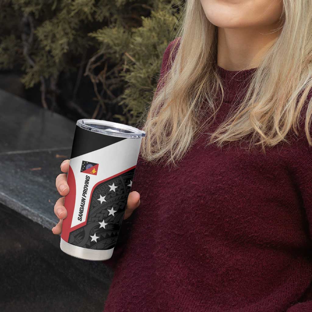 Personalised PNG Sandaun Province Tumbler Cup Bird of Paradise Tattoo Flag Motif - Polynesian Pride