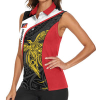 Personalised PNG Sandaun Province Women Sleeveless Polo Shirt Bird of Paradise Tattoo Flag Motif - Polynesian Pride