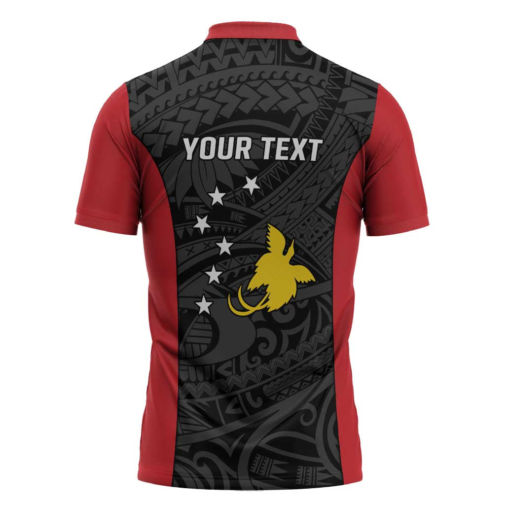 Personalised PNG Sandaun Province Zipper Polo Shirt Bird of Paradise Tattoo Flag Motif - Polynesian Pride