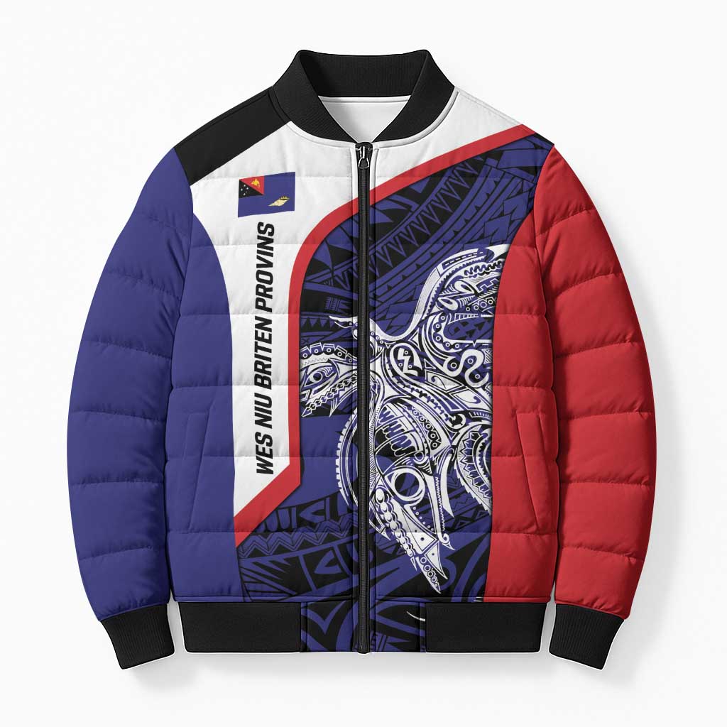 Personalised PNG West New Britain Province Bomber Puffer Jacket Bird of Paradise Tattoo Flag Motif - Polynesian Pride
