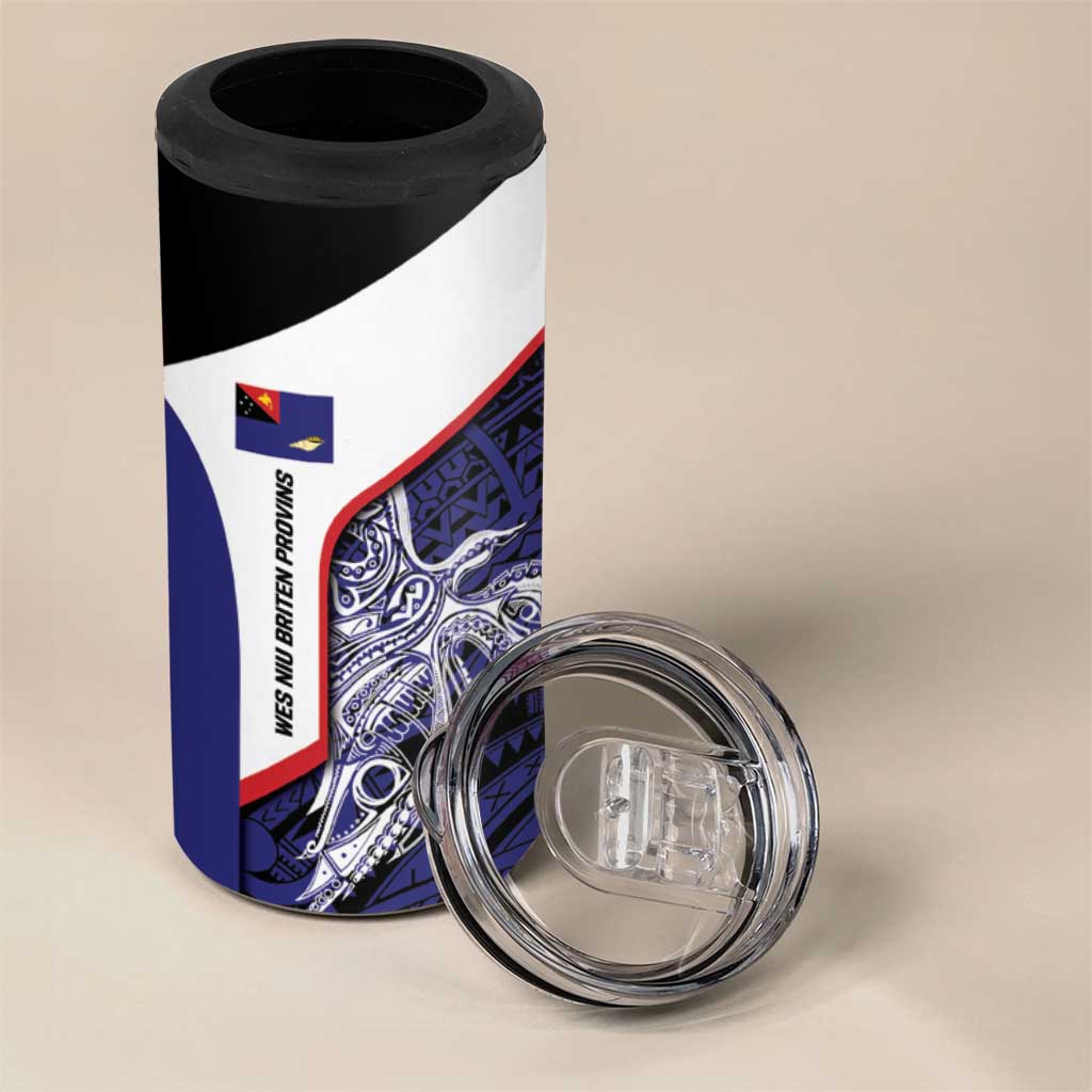 Personalised PNG West New Britain Province 4 in 1 Can Cooler Tumbler Bird of Paradise Tattoo Flag Motif - Polynesian Pride