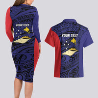 Personalised PNG West New Britain Province Couples Matching Long Sleeve Bodycon Dress and Hawaiian Shirt Bird of Paradise Tattoo Flag Motif LT9 - Polynesian Pride
