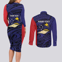 Personalised PNG West New Britain Province Couples Matching Long Sleeve Bodycon Dress and Long Sleeve Button Shirt Bird of Paradise Tattoo Flag Motif LT9 - Polynesian Pride