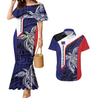 Personalised PNG West New Britain Province Couples Matching Mermaid Dress and Hawaiian Shirt Bird of Paradise Tattoo Flag Motif LT9 Blue - Polynesian Pride