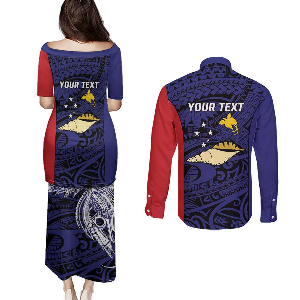 Personalised PNG West New Britain Province Couples Matching Puletasi and Long Sleeve Button Shirt Bird of Paradise Tattoo Flag Motif LT9 - Polynesian Pride