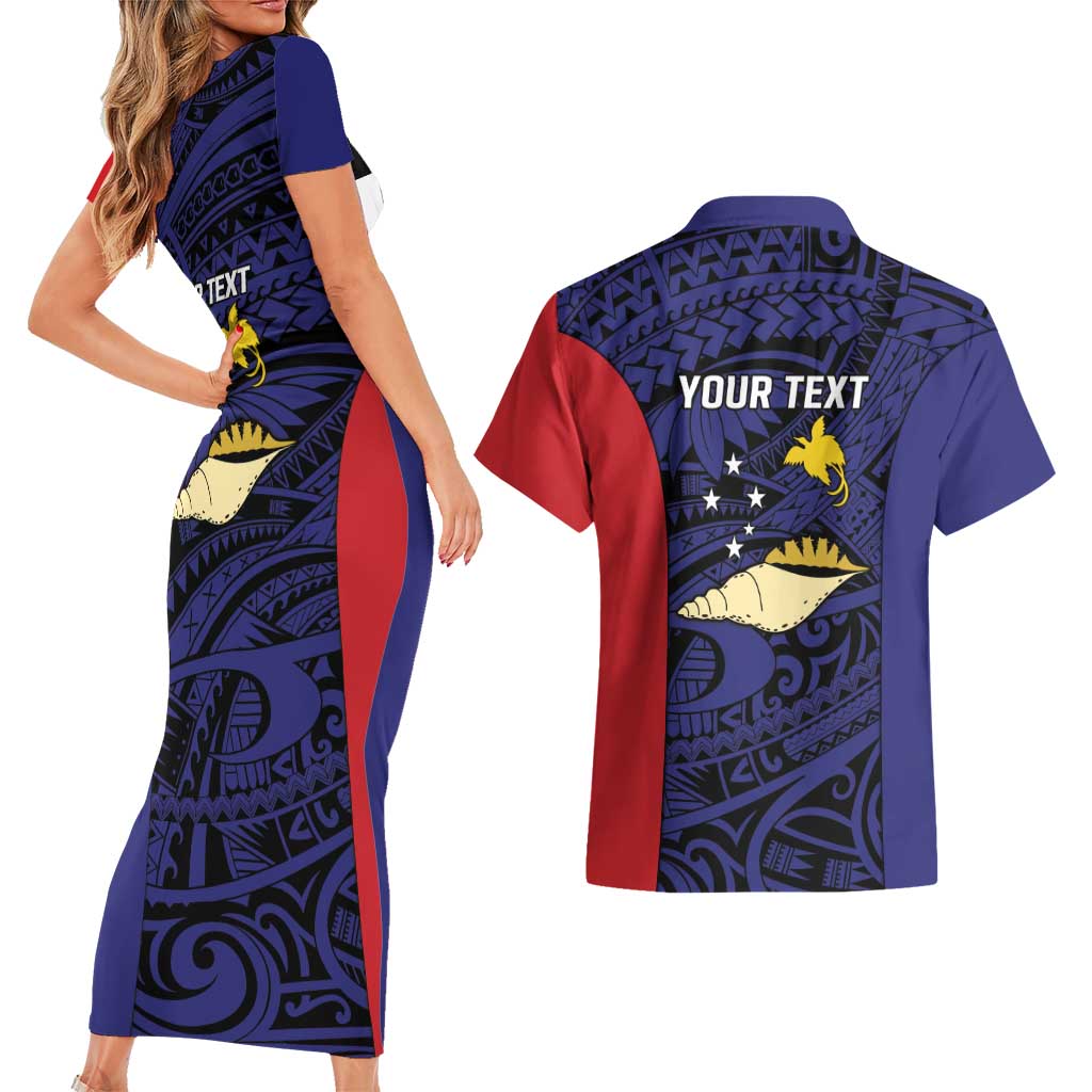 Personalised PNG West New Britain Province Couples Matching Short Sleeve Bodycon Dress and Hawaiian Shirt Bird of Paradise Tattoo Flag Motif LT9 - Polynesian Pride