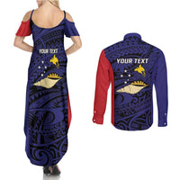 Personalised PNG West New Britain Province Couples Matching Summer Maxi Dress and Long Sleeve Button Shirt Bird of Paradise Tattoo Flag Motif LT9 - Polynesian Pride