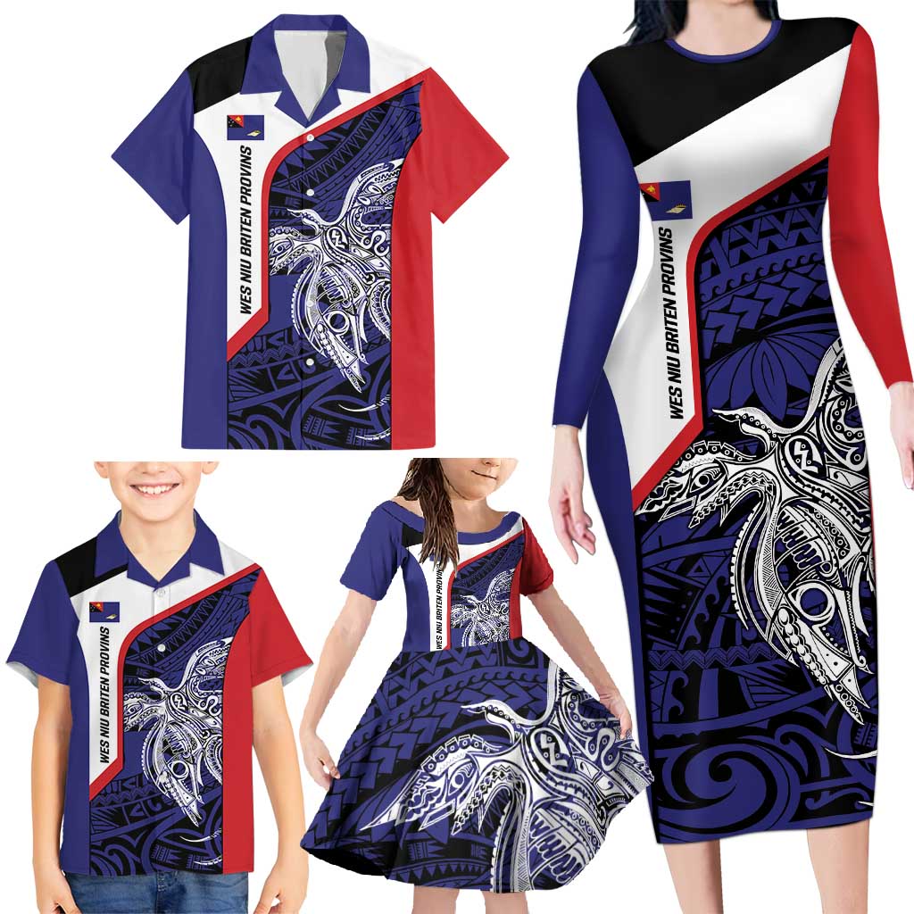 Personalised PNG West New Britain Province Family Matching Long Sleeve Bodycon Dress and Hawaiian Shirt Bird of Paradise Tattoo Flag Motif LT9 - Polynesian Pride