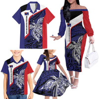 Personalised PNG West New Britain Province Family Matching Off The Shoulder Long Sleeve Dress and Hawaiian Shirt Bird of Paradise Tattoo Flag Motif LT9 - Polynesian Pride