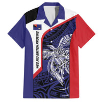 Personalised PNG West New Britain Province Family Matching Off The Shoulder Long Sleeve Dress and Hawaiian Shirt Bird of Paradise Tattoo Flag Motif LT9 Dad's Shirt - Short Sleeve Blue - Polynesian Pride
