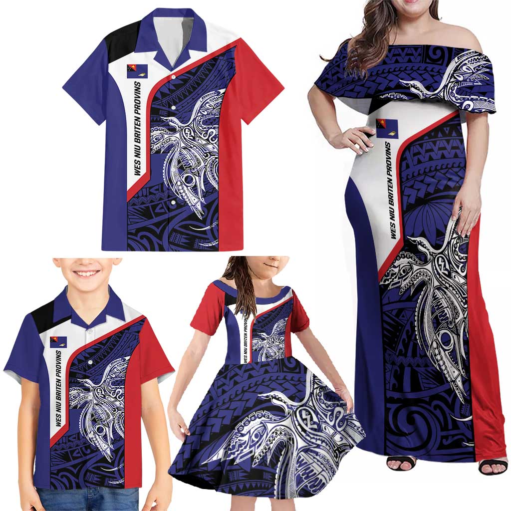 Personalised PNG West New Britain Province Family Matching Off Shoulder Maxi Dress and Hawaiian Shirt Bird of Paradise Tattoo Flag Motif LT9 - Polynesian Pride