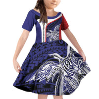 Personalised PNG West New Britain Province Family Matching Off Shoulder Short Dress and Hawaiian Shirt Bird of Paradise Tattoo Flag Motif - Polynesian Pride