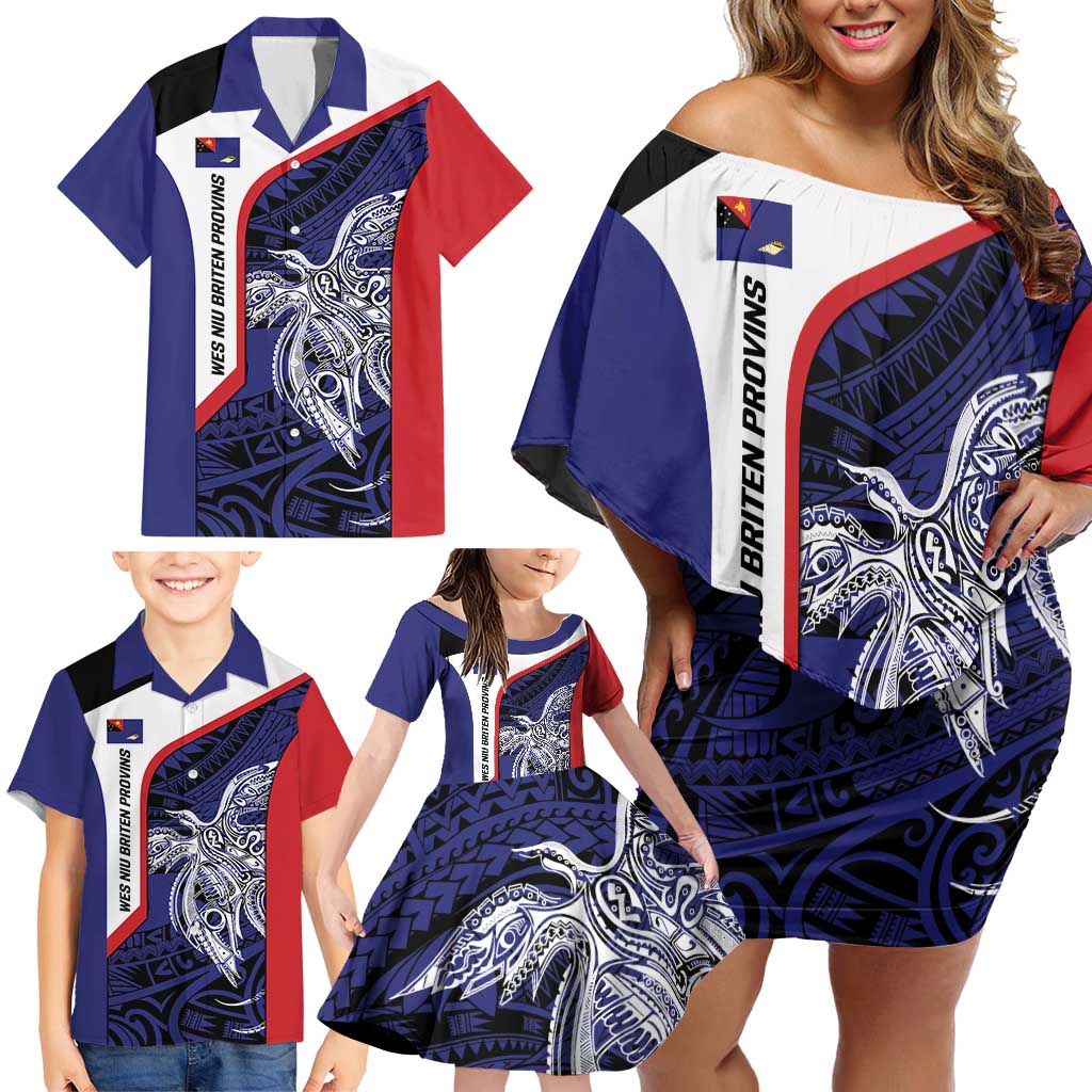 Personalised PNG West New Britain Province Family Matching Off Shoulder Short Dress and Hawaiian Shirt Bird of Paradise Tattoo Flag Motif LT9 - Polynesian Pride