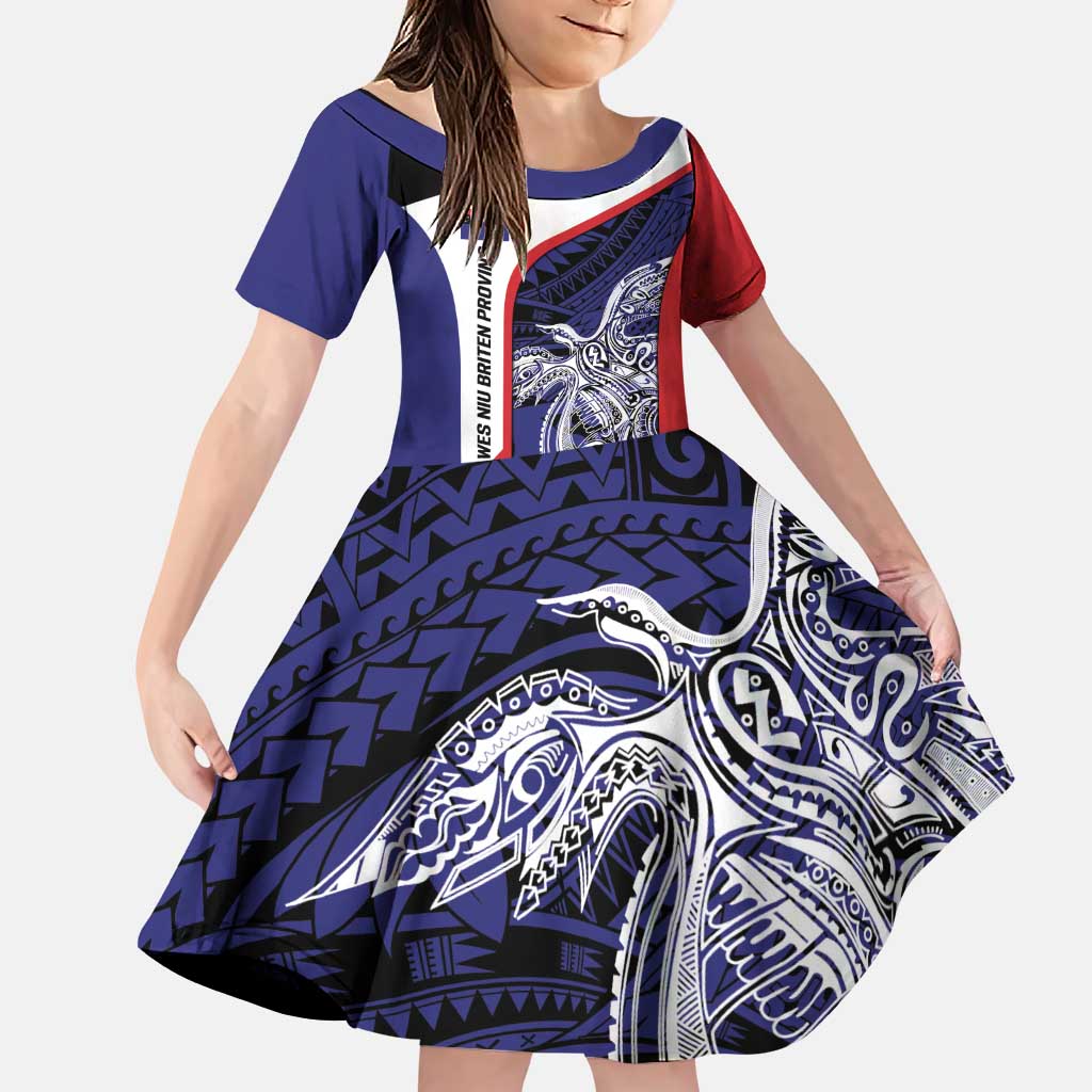 Personalised PNG West New Britain Province Family Matching Puletasi and Hawaiian Shirt Bird of Paradise Tattoo Flag Motif LT9 Daughter's Dress Blue - Polynesian Pride