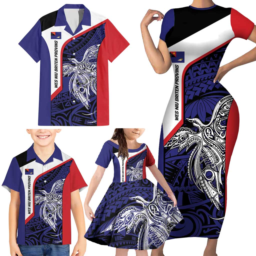 Personalised PNG West New Britain Province Family Matching Short Sleeve Bodycon Dress and Hawaiian Shirt Bird of Paradise Tattoo Flag Motif LT9 - Polynesian Pride