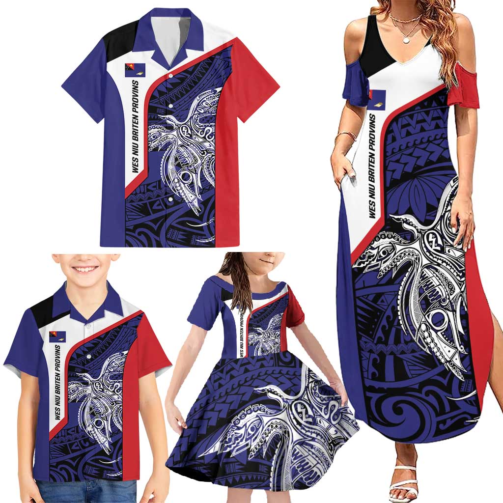 Personalised PNG West New Britain Province Family Matching Summer Maxi Dress and Hawaiian Shirt Bird of Paradise Tattoo Flag Motif - Polynesian Pride